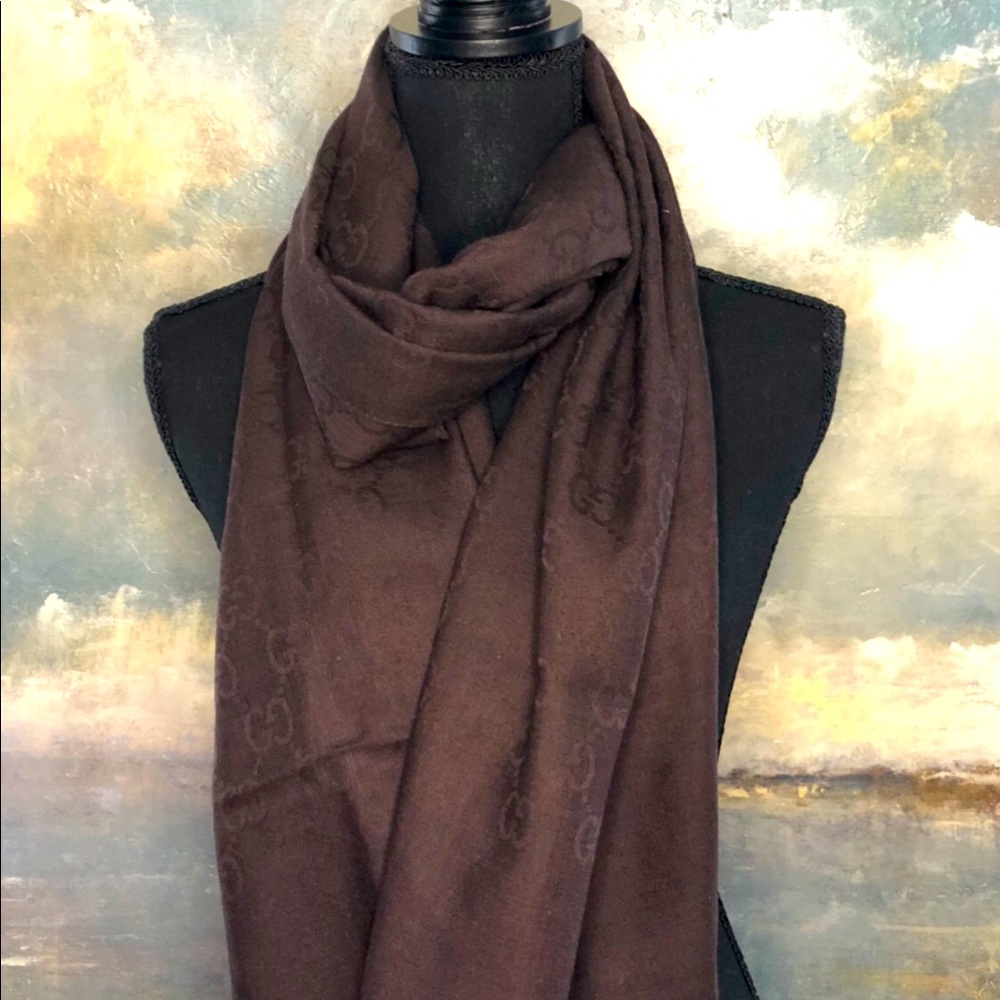 Brown GUCCI Logo Shawl